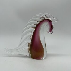 Murano‎ Horse Head Immersed Gold Cranberry Art Glass Vintage Paper Weight
